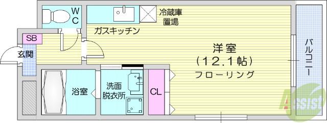ウィング遊(ワンルーム/3階)の間取り写真
