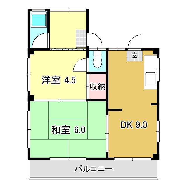 第一日之出ハイツ(2DK/3階)の間取り写真