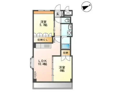 SLOWHAND壱番館(2LDK/2階)の間取り写真