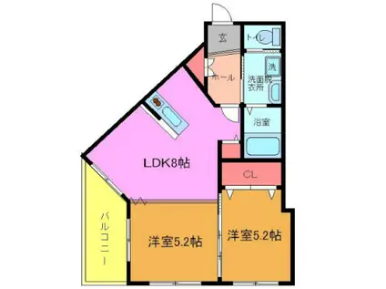 グローバルネオ弐番館(2LDK/3階)の間取り写真