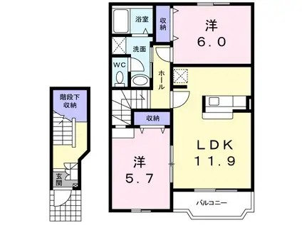 クレール カルキ A(2LDK/2階)の間取り写真
