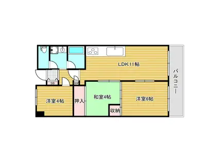 千舟リバーサイドヴィラD棟(3LDK/11階)の間取り写真