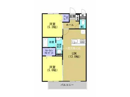 レリアテラス稲荷町(2LDK/2階)の間取り写真