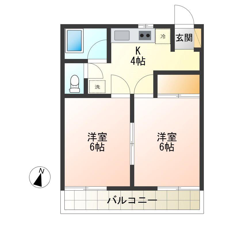 コーポ山中B(2K/2階)の間取り写真