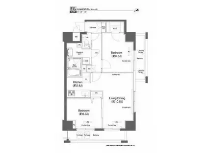 プラウドフラット鶴見ワン(2LDK/6階)の間取り写真