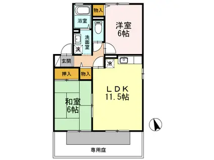 アネックスD棟(2LDK/1階)の間取り写真