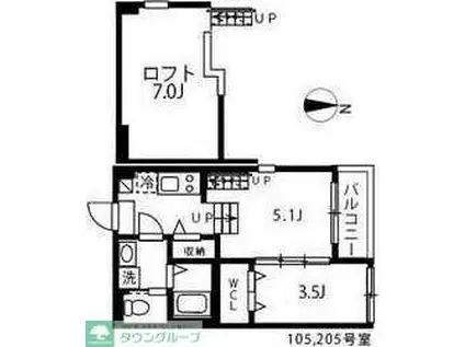 ハーモニーテラス長田町(2K/2階)の間取り写真