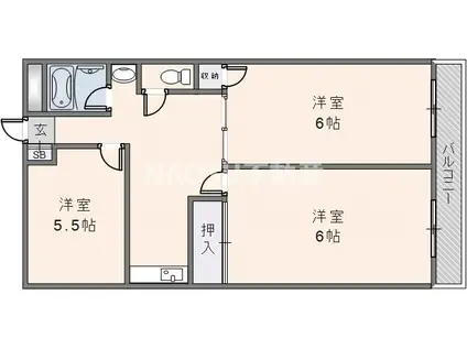 第1高山ハイツ(3DK/5階)の間取り写真