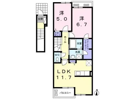 フローラ(2LDK/2階)の間取り写真