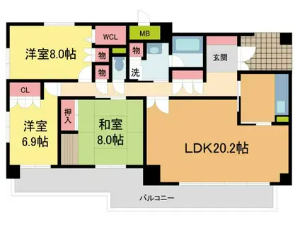 西宮名塩パークハウス(3LDK/1階)の間取り写真