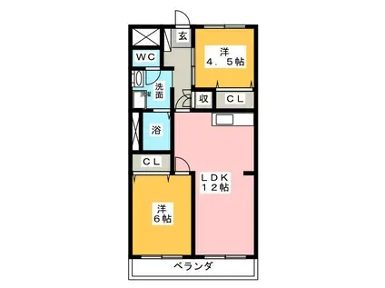 グリーンパークおし沼 A・B(2LDK/2階)の間取り写真