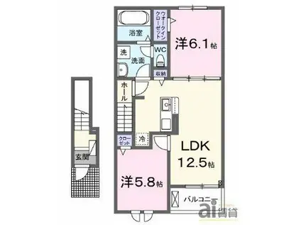 サンカルム学園(2LDK/2階)の間取り写真