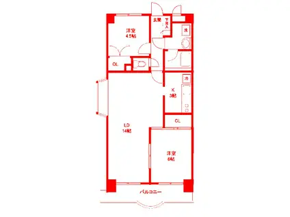 TEK藤沢ハイツ(2LDK/3階)の間取り写真