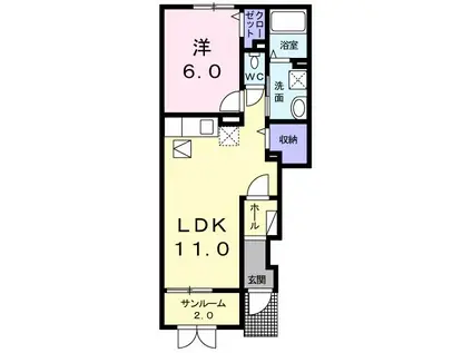 ヴィラージュVIII(1LDK/1階)の間取り写真