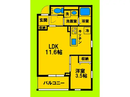 アムールヴィル江坂(1LDK/1階)の間取り写真
