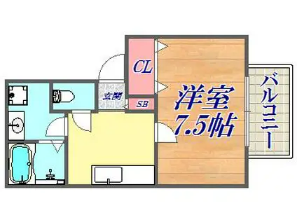 中山手ガーデンハウスC棟(1DK/1階)の間取り写真