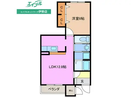 エリュシオン B棟(1LDK/1階)の間取り写真