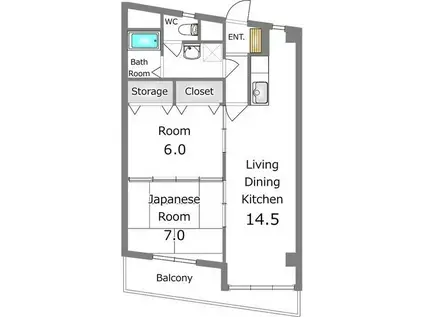 あさひレジデンス弐番館 イースト(2LDK/5階)の間取り写真