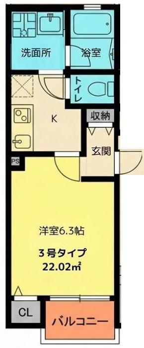 ALEGRIA尼崎西(1K/2階)の間取り写真