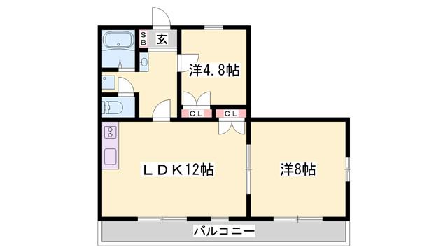 コンパスローズ白浜(2LDK/3階)の間取り写真