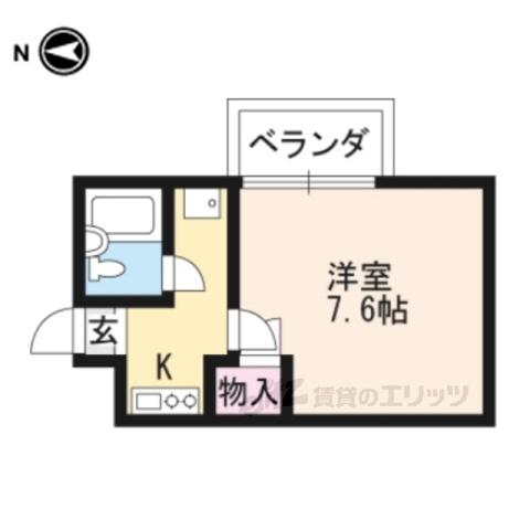 御陵シャトー朝日(1K/4階)の間取り写真