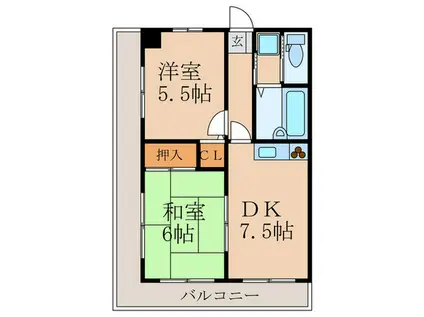 ライオンズマンション東町(2DK/2階)の間取り写真