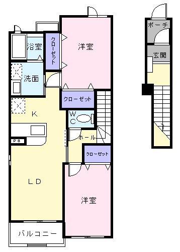 サニープラシードB(2LDK/2階)の間取り写真