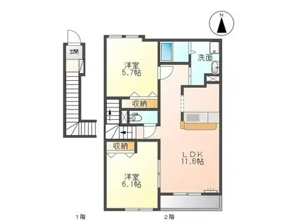 アップウエスト(2LDK/2階)の間取り写真