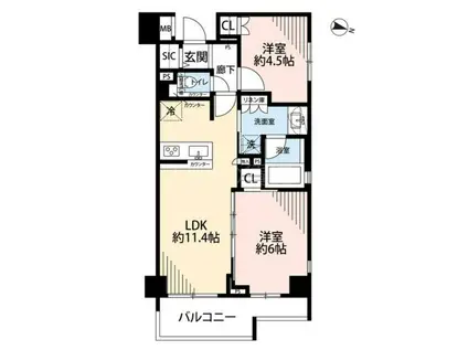 リュエル川崎パラッツォ(2LDK/5階)の間取り写真