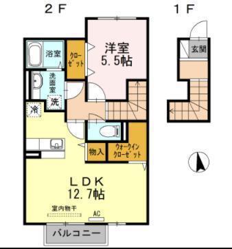 グランツ松島D(1LDK/1階)の間取り写真
