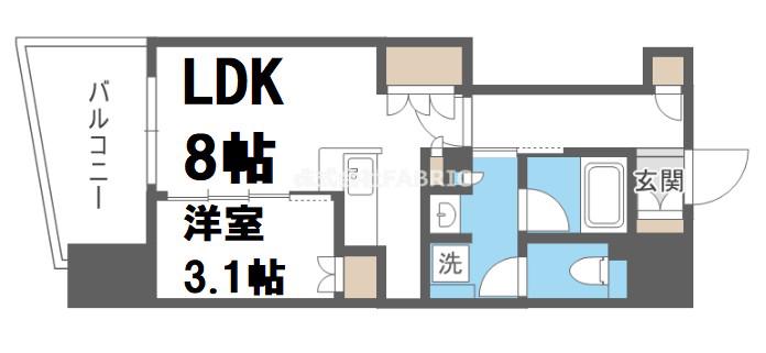 コンフォリア・リヴ本町ウエストQ(1LDK/11階)の間取り写真