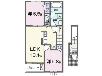 グランディール I(2LDK/2階)の間取り写真