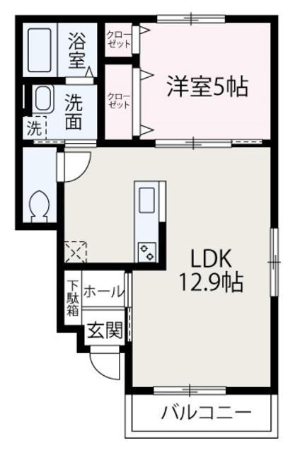 エクウスルーナ新座東 セントポールズフロント(1LDK/1階)の間取り写真