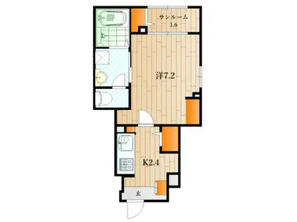 ピンズ下関I(1LDK/1階)の間取り写真