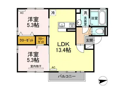 ラヴィエルジュ坂之上(2LDK/2階)の間取り写真
