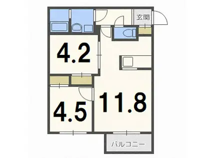 フォルトゥーナ学園前(2LDK/4階)の間取り写真