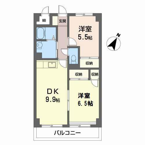 ジュネス南蔵王 弐番館(2DK/3階)の間取り写真