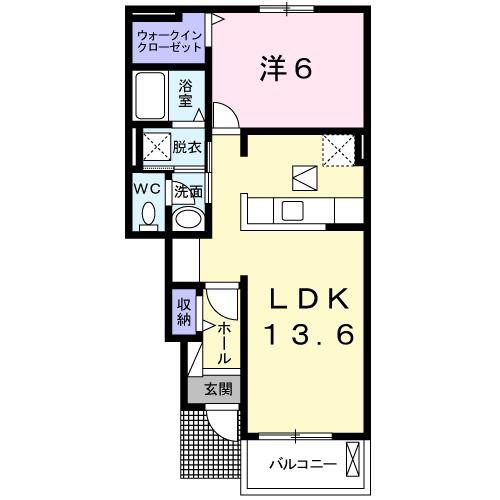 ブラン ミュール 七夕I(1LDK/1階)の間取り写真