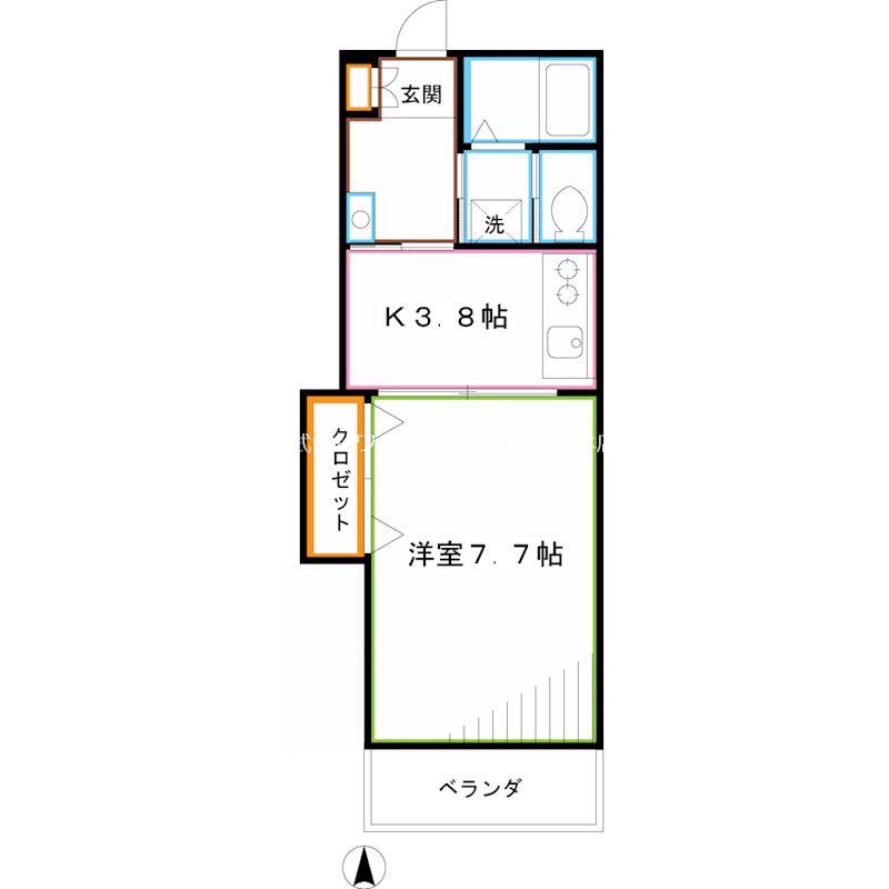 カサブランカN(1K/1階)の間取り写真