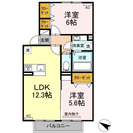 アベニール(2LDK/2階)の間取り写真