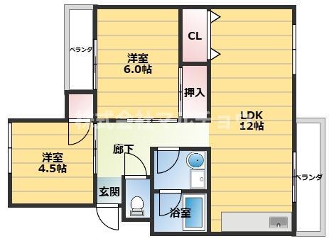 アバンセコーポ(2LDK/1階)の間取り写真