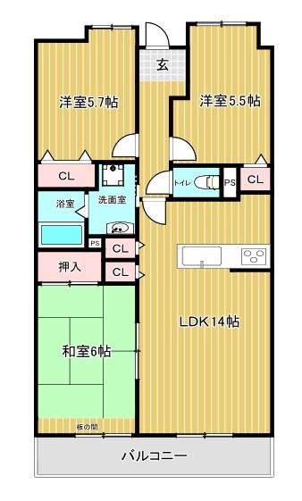 グランシャリオ(1LDK/3階)の間取り写真