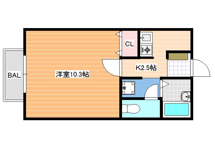 ソレアードII(1K/1階)の間取り写真