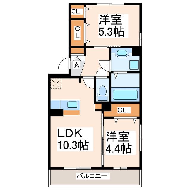 リーブリング田迎(2LDK/2階)の間取り写真
