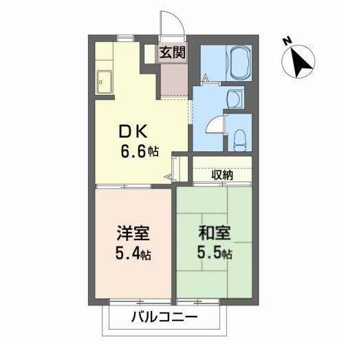 ハートフル安積 B(2DK/2階)の間取り写真