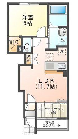 ルフラン2(1LDK/1階)の間取り写真