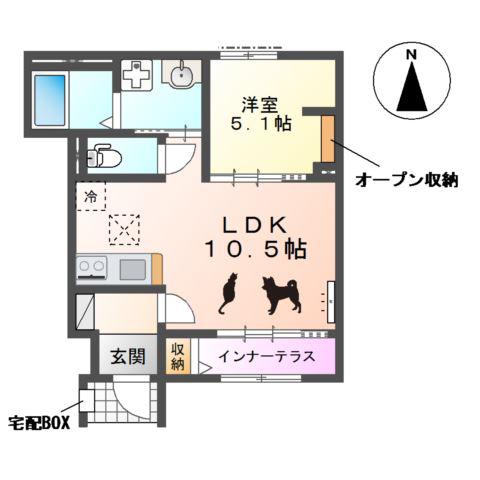 北名古屋市石橋アパート(1LDK/1階)の間取り写真