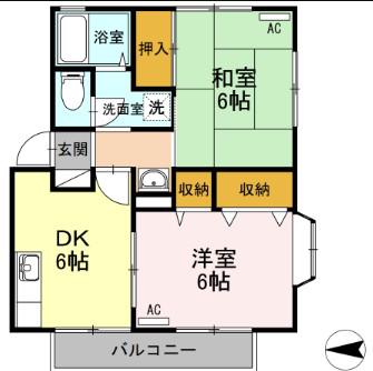 アンフィニMARUEI(2DK/2階)の間取り写真