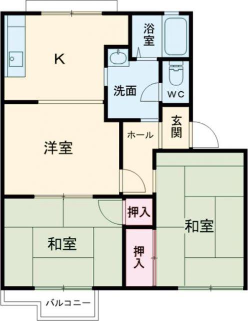 中津ハイツ B棟(2DK/2階)の間取り写真