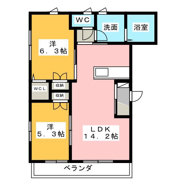 オリオン(2LDK/1階)の間取り写真